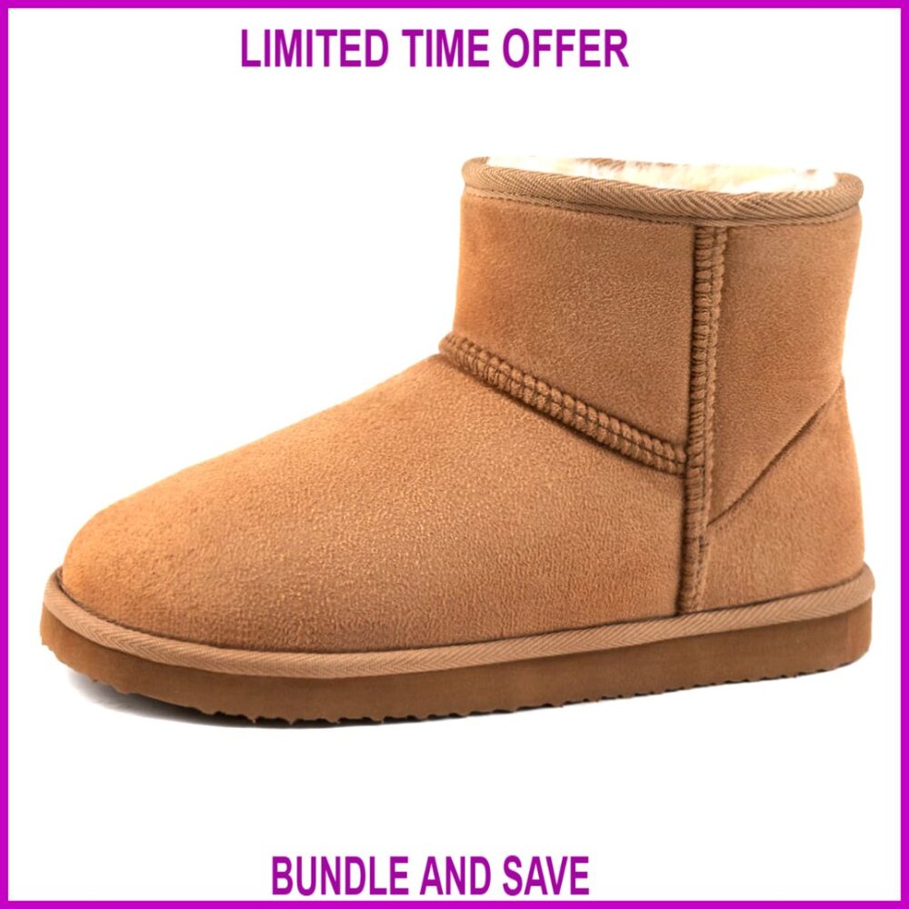 Suede Short Bootie Slippers with Faux Fur Lining, Hard Bottom House Shoes